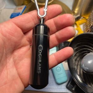 Small Black Aluminum Waterproof Coghlans Keychain Stash Tube with Carabiner